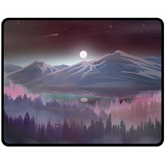 Mountains Nature Forest Moon Landscape Moonlight Fleece Blanket (medium)