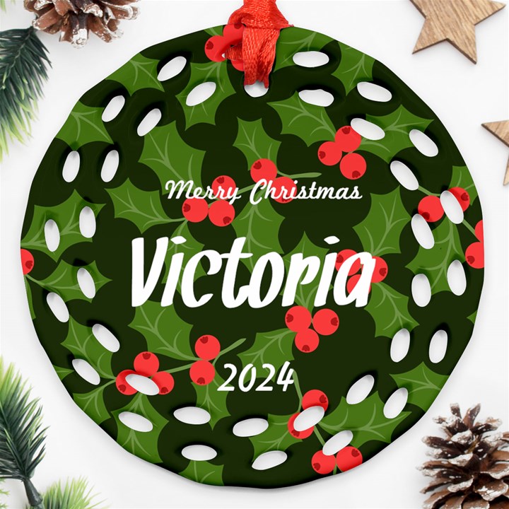 Xmas Green Pattern Ornament Ornament (Round Filigree)