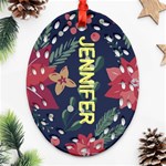 Xmas Flower Pattern Ornament Ornament (Oval Filigree) Front