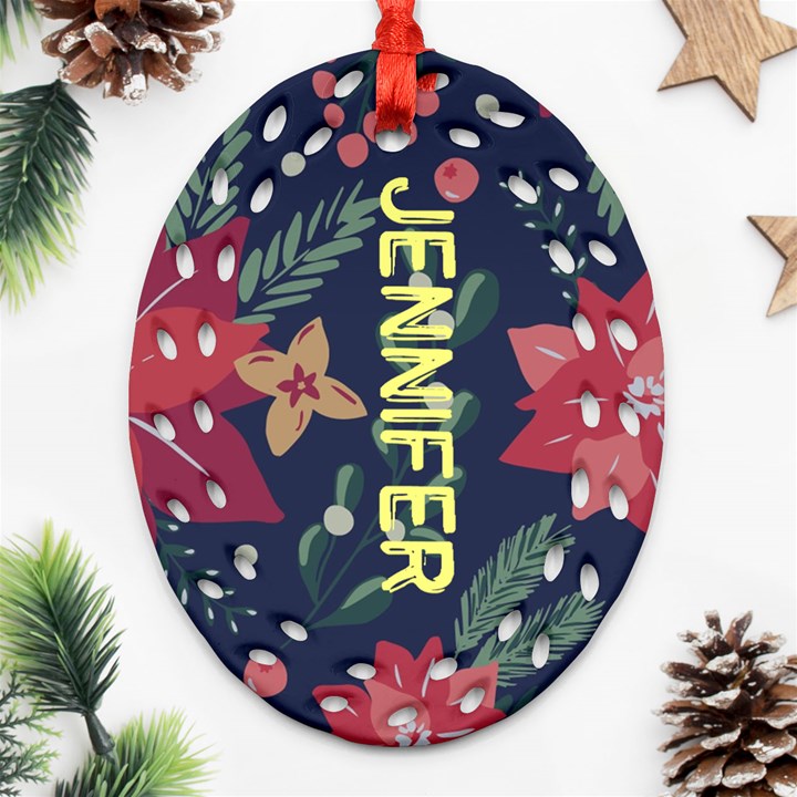 Xmas Flower Pattern Ornament Ornament (Oval Filigree)