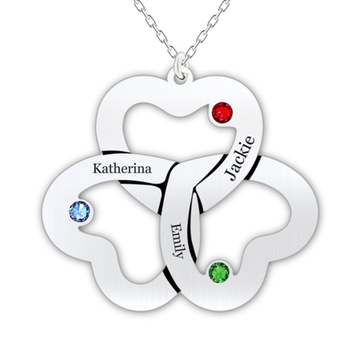 Personalized 3 Hearts 925 Sterling Silver Name Pendant Necklace