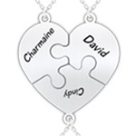 Personalized 3Names Puzzle Heart 925 Sterling Silver Name Pendant Necklace Front