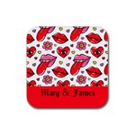 Personlized Hearts Pattern Rubber Coaster (Square) Front