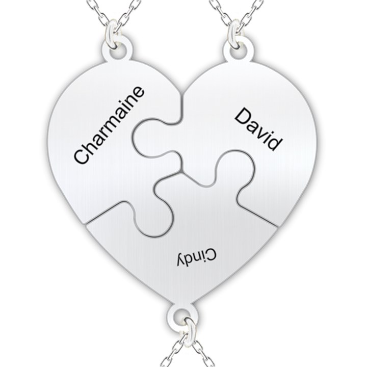 Personalized 3Names Puzzle Heart 925 Sterling Silver Pendant Necklace