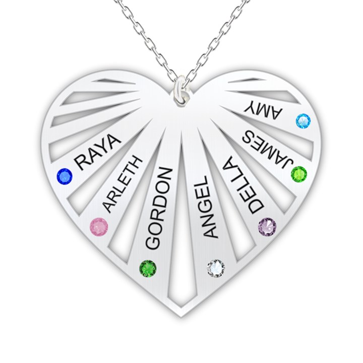 Personalized Name 7 Members Family Tree Heart Love 925 Sterling Silver Pendant Necklace