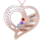 Personalized 4Names Heart 925 Sterling Silver Pendant Necklace Front
