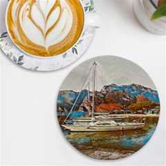 Boats On Lake Garda, Italy  Uv Print Round Tile Coaster
