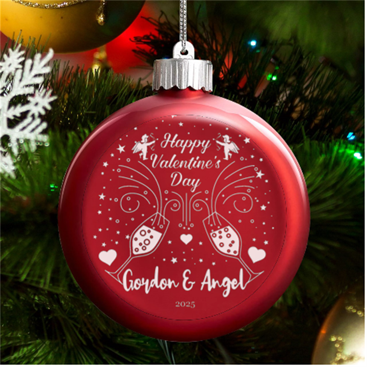 Personalized Name Love Angel Champagne Valentines day LED Glass Round Ornament