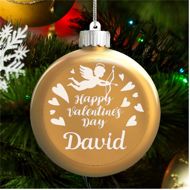 Personalized Valentines Day Name LED Glass Round Ornament