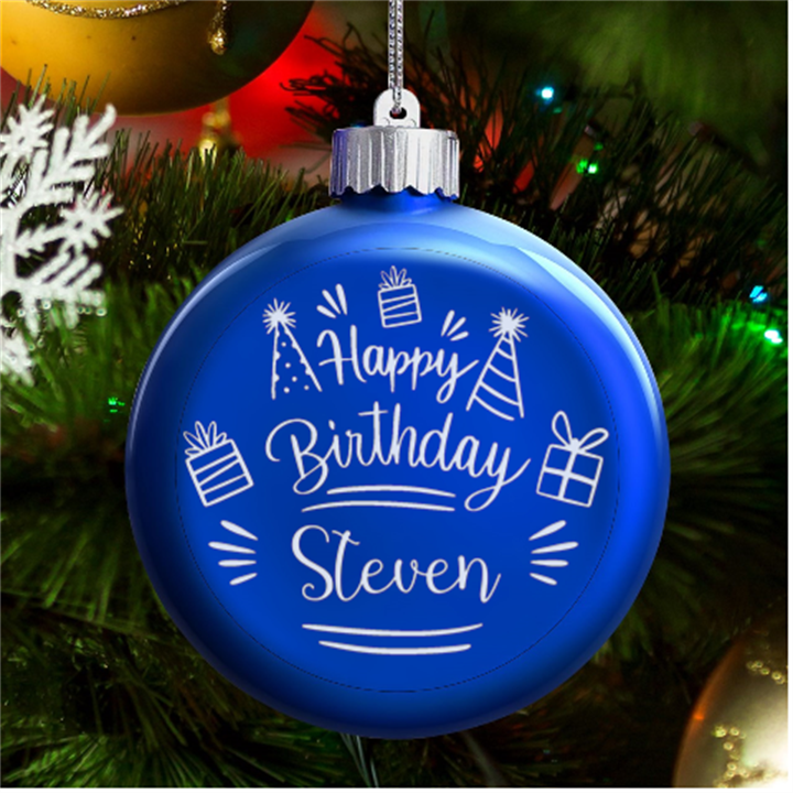 Personalized Happy Birthday Name LED Glass Round Ornament