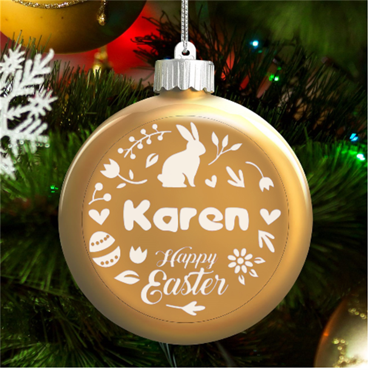Personalized Easter Day Rabbit Name LED Glass Round Ornament