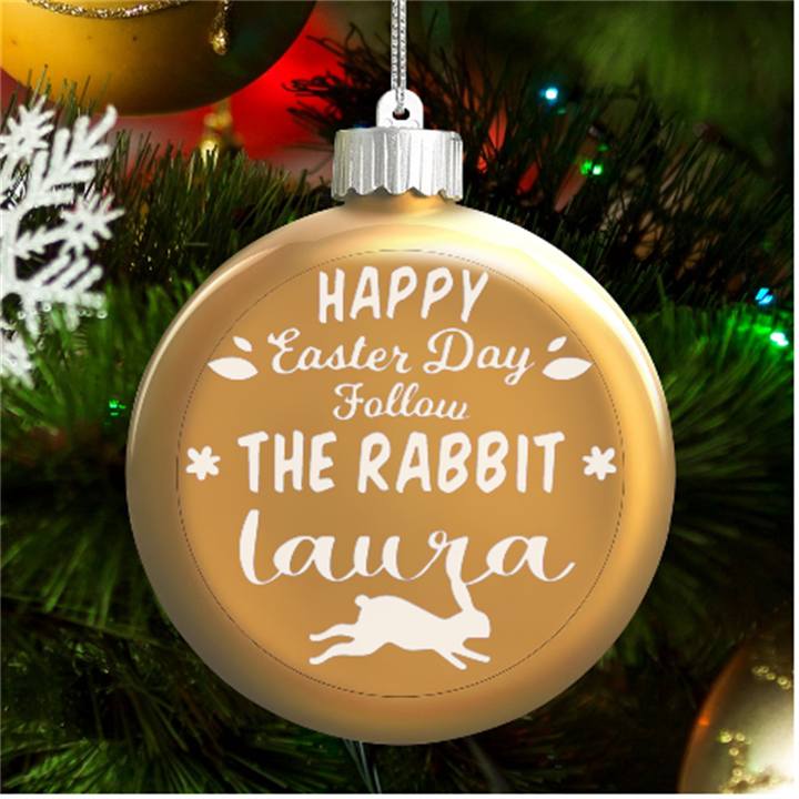 Personalized Easter Day Rabbit Egg Name LED Glass Round Ornament