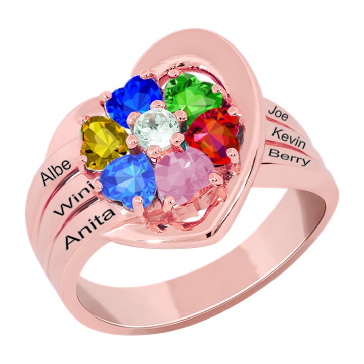 Classic 6 Name Heart Ring 925 Sterling Silver Ring