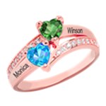 Diamond 2 Name Heart Ring 925 Sterling Silver Ring Front