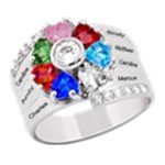 Diamond 7 Name Heart Ring 925 Sterling Silver Ring Front