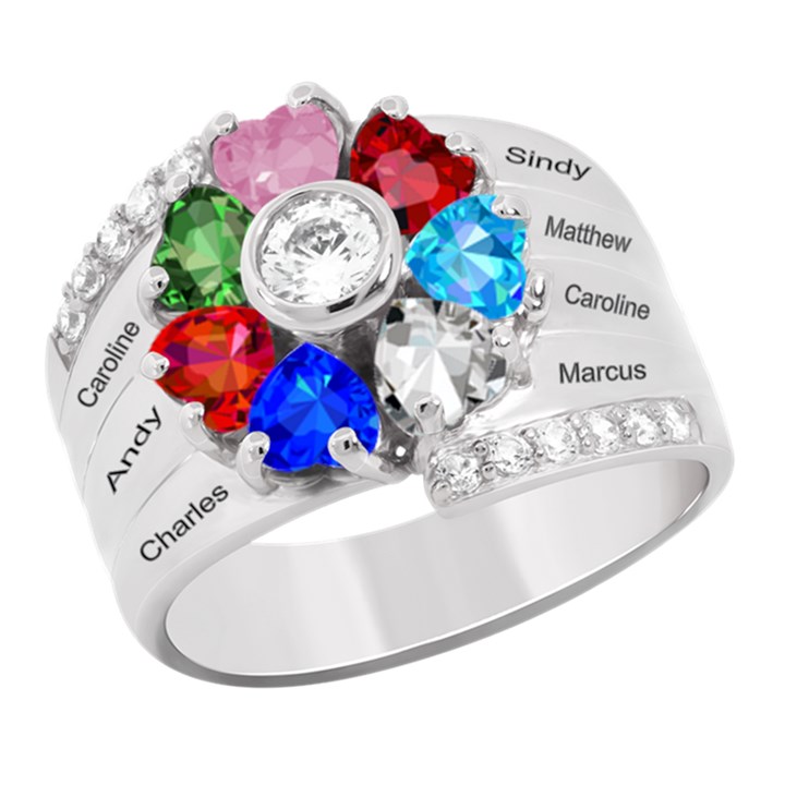 Diamond 7 Name Heart Ring 925 Sterling Silver Ring