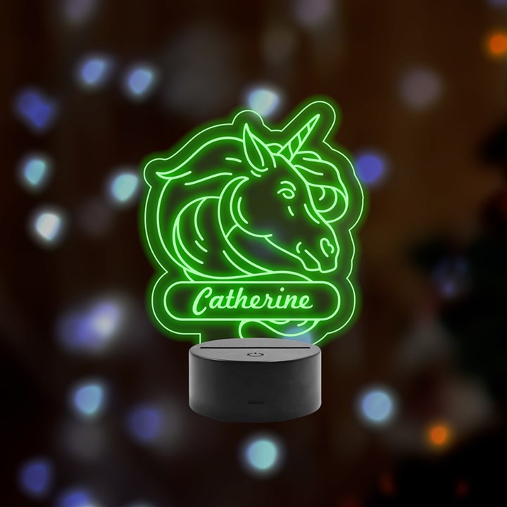Personalized Name Unicorn Remote LED Acrylic Message Display (Black Round Stand) 