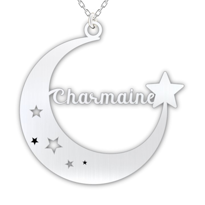 Personalized Name Moon and Star 925 Sterling Silver Pendant Necklace