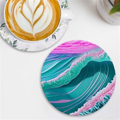 Pink Ocean Waves Uv Print Round Tile Coaster