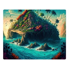 Tropical Island Paradise Ocean Sea Palm Trees Premium Plush Fleece Blanket (large)
