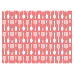 Coral And White Kitchen Utensils Pattern Two Sides Premium Plush Fleece Blanket (extra Small)