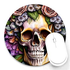 Death Skull Floral Round Mousepad