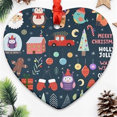 Vector Set Cute Christmas Elements Santa Penguin Deer Bear Fox Owl Trees Snowman Bird Angel More Heart Ornament (two Sides)