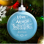 Hand Drawn text LED Glass Round Ornament Front