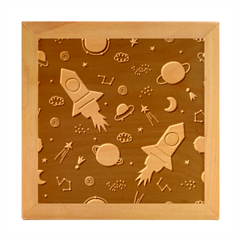 Space Background Illustration With Stars And Rocket Seamless Vector Pattern Wood Photo Frame Cube