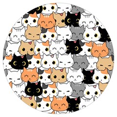 Cute-cat-kitten-cartoon-doodle-seamless-pattern Round Trivet