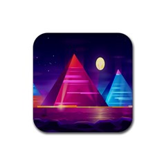 Egyptian-pyramids-night-landscape-cartoon Rubber Coaster (square)