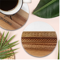 Ukraine Ornament Pattern Symbolism Geometric Marble Wood Coaster (round)