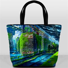Anime Landscape Apocalyptic Ruins Water City Cityscape Bucket Bag
