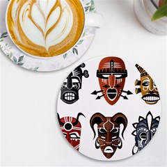 Tribal-masks-african-culture-set Uv Print Round Tile Coaster