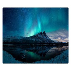Aurora Borealis Mountain Reflection Premium Plush Fleece Blanket (small)