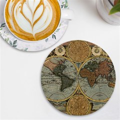 Vintage World Map Travel Geography Uv Print Round Tile Coaster