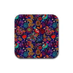 Pattern Colorful Bird Leaf Flower Rubber Coaster (square)