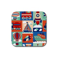 Toy-transport-cartoon-seamless-pattern-with-airplane-aerostat-sail-yacht-vector-illustration Rubber Coaster (square)
