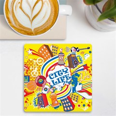 Colorful-city-life-horizontal-seamless-pattern-urban-city Uv Print Square Tile Coaster 