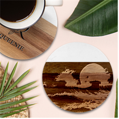 Moonlight High Tide Storm Tsunami Waves Ocean Sea Marble Wood Coaster (round)