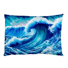 Tsunami Tidal Wave Ocean Waves Sea Nature Water Blue Painting Pillow Case (two Sides)