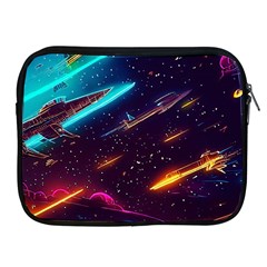 Night Sky Neon Spaceship Drawing Apple Ipad 2/3/4 Zipper Cases