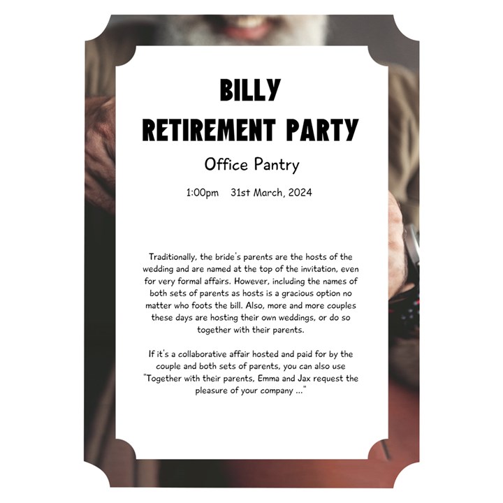 Retire Card Invitation Card 5  x 7  (Ticket)