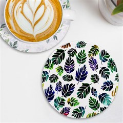 Leaves Watercolor Ornamental Decorative Design Uv Print Round Tile Coaster
