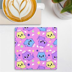 Seamless Pattern With Cute Kawaii Kittens Uv Print Square Tile Coaster 