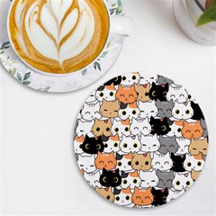 Cute Cat Kitten Cartoon Doodle Seamless Pattern Uv Print Round Tile Coaster