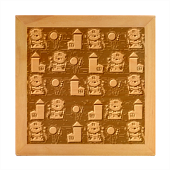 Racing-car-printing-set-cartoon-vector-pattern Wood Photo Frame Cube