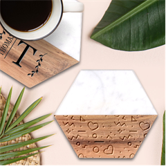 Hearts-seamless-pattern-memphis-style Marble Wood Coaster (hexagon) 