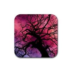 Trees Silhouette Sky Clouds Sunset Rubber Coaster (square)