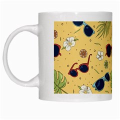 Seamless Pattern Of Sunglasses Tropical Leaves And Flower White Mug